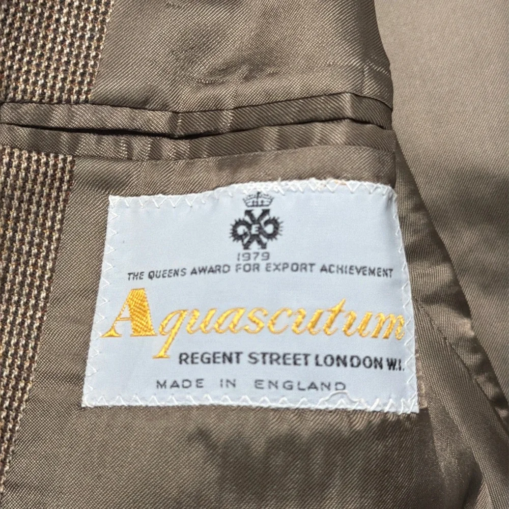 Aquascutum‎ Blazer Sport Coat Mens Brown Wool Tweed England Vintage 40 42